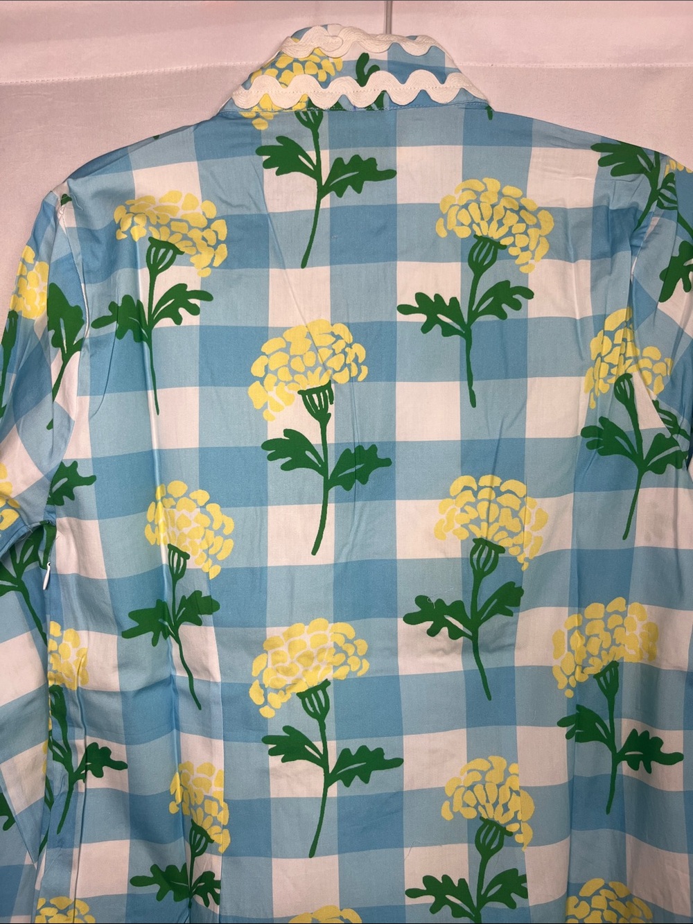 Sail to sable NWT blue yellow white floral gingham cotton kaftan dress sz s - Picture 7 of 9